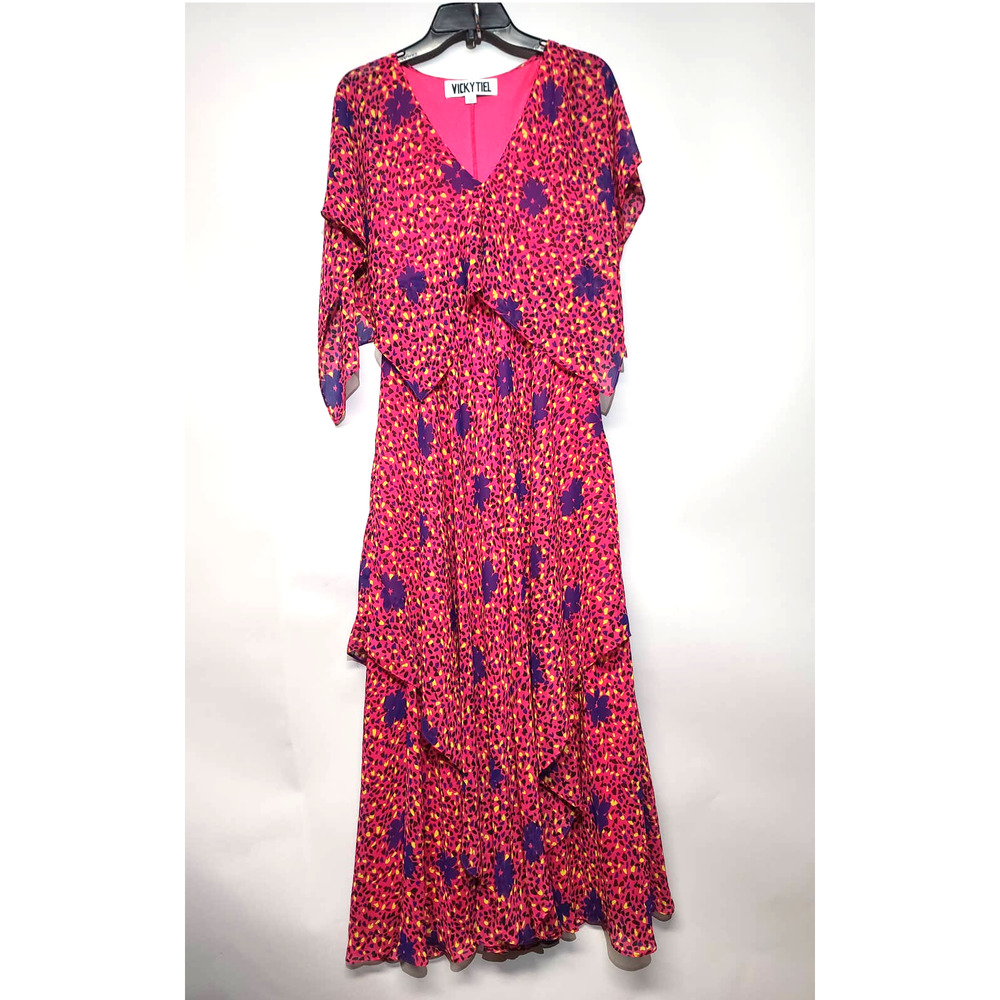Vicky Teil Overlay Tiered chiffon Maxi Dress Size Medium